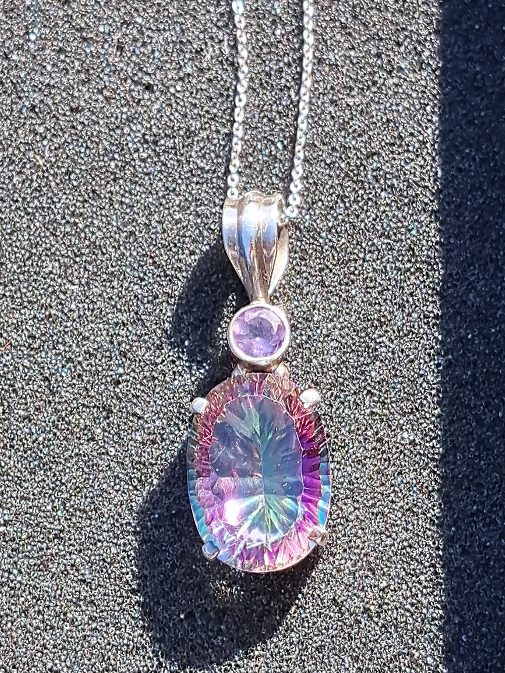 Mystic Topaz Oval Pendant Necklace in 925 Sterling Made In Italy